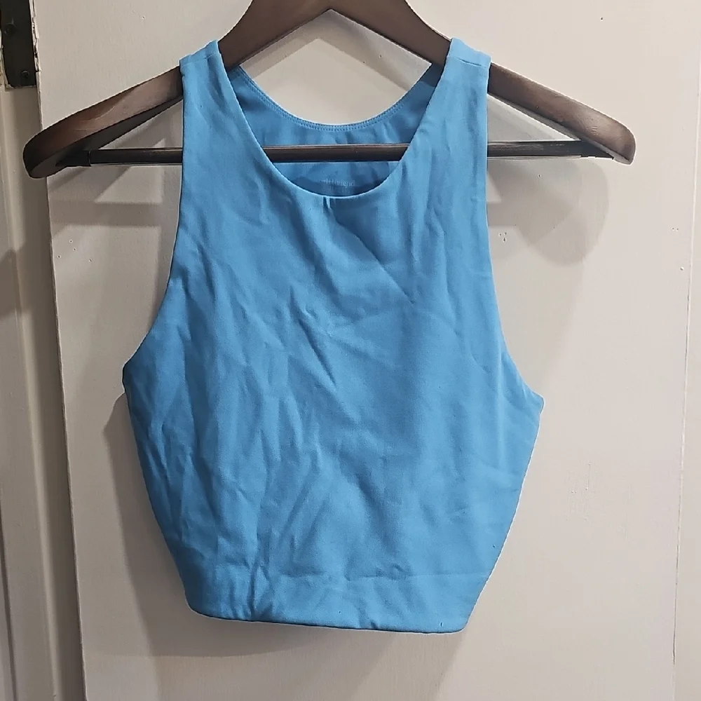 Girlfriend Collective Azure Blue Crop Top - Picture 2 of 4